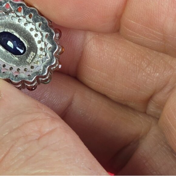 925 Sterling Silver Large Pendant with Blue Sapphire & Multicolor Sapphire Gems - Picture 6 of 12